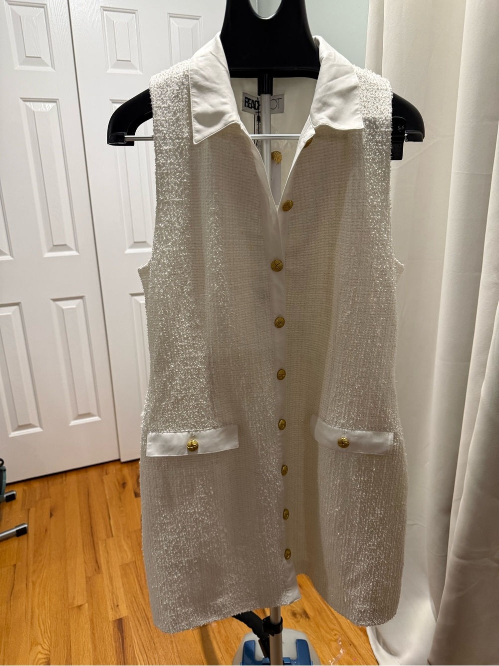 Beach Riot NWT Ivory Tweed Mini Dress Gold Button Quiet Luxury Old Money Size XL